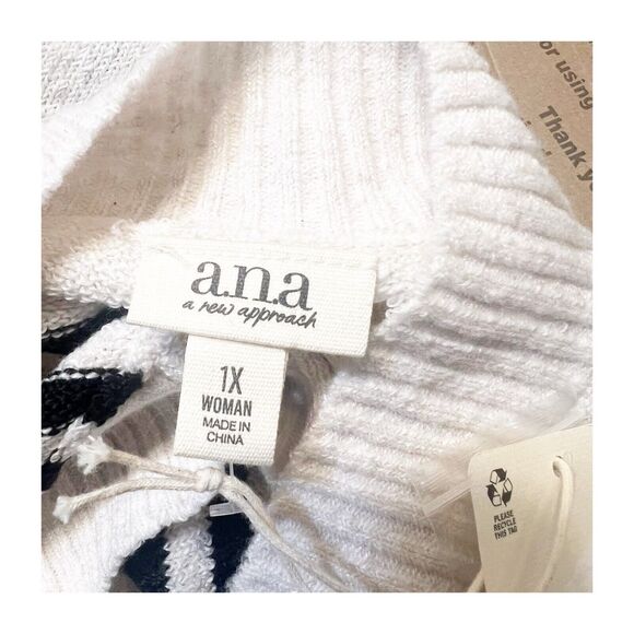 a.n.a Sweater Size 1X Classic Striped V-Neck Pullover Women's NWT Ivory Black - Picture 14 of 15